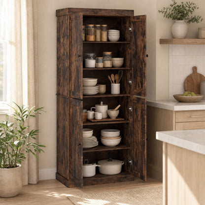 4-Door Modern Freestanding Storage Organizer with 2 Adjustable Shelves-Rustic Brown