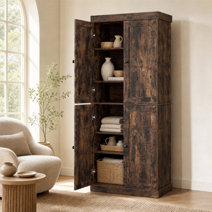 4-Door Modern Freestanding Storage Organizer with 2 Adjustable Shelves-Rustic Brown