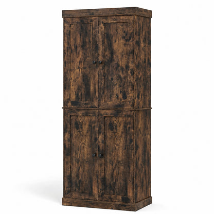 4-Door Modern Freestanding Storage Organizer with 2 Adjustable Shelves-Rustic Brown
