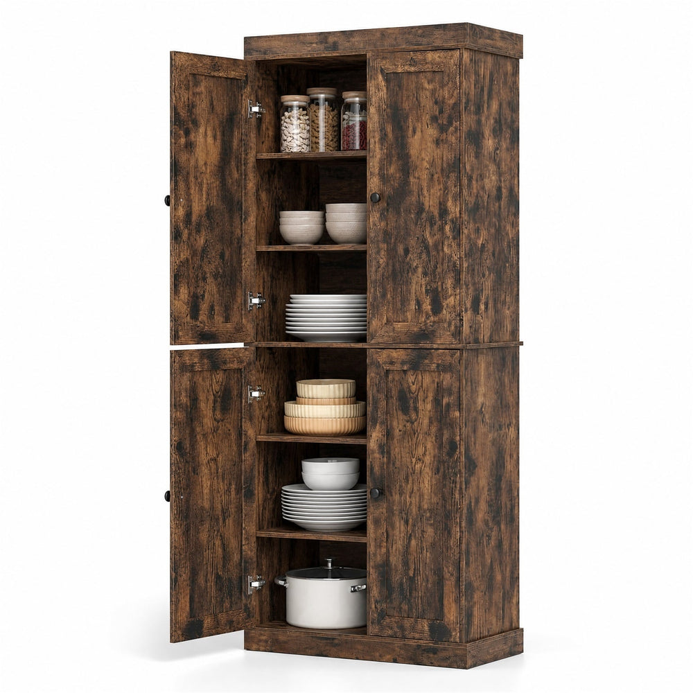 4-Door Modern Freestanding Storage Organizer with 2 Adjustable Shelves-Rustic Brown
