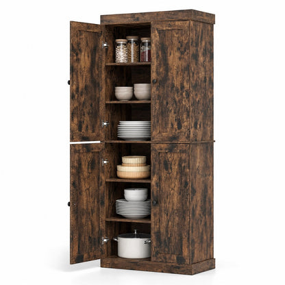 4-Door Modern Freestanding Storage Organizer with 2 Adjustable Shelves-Rustic Brown