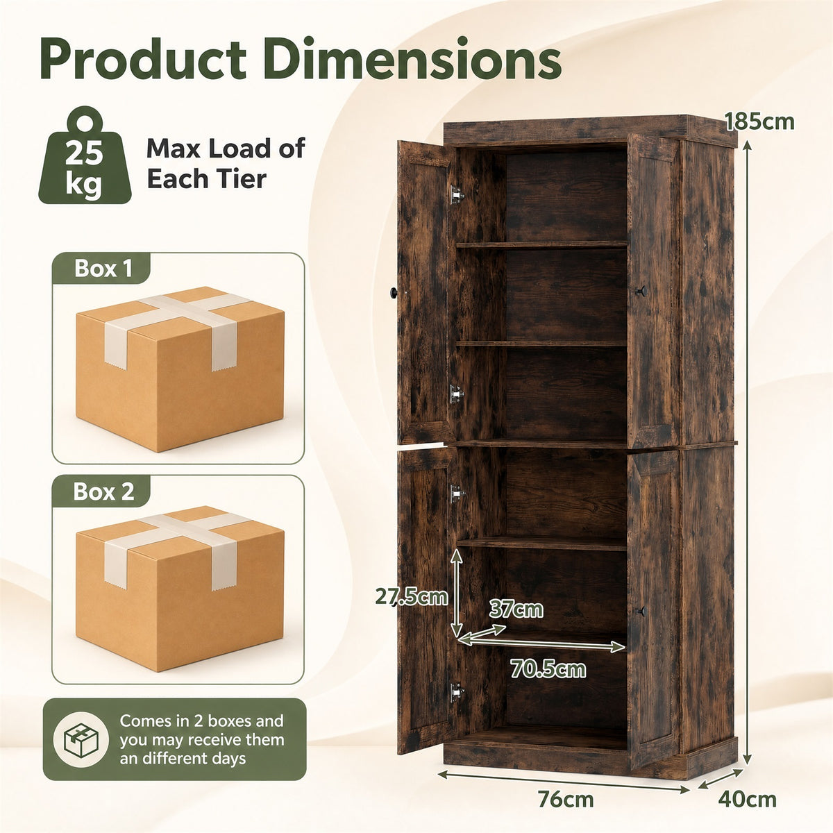 4-Door Modern Freestanding Storage Organizer with 2 Adjustable Shelves-Rustic Brown