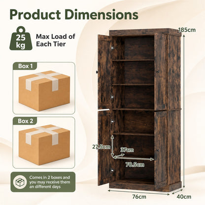 4-Door Modern Freestanding Storage Organizer with 2 Adjustable Shelves-Rustic Brown