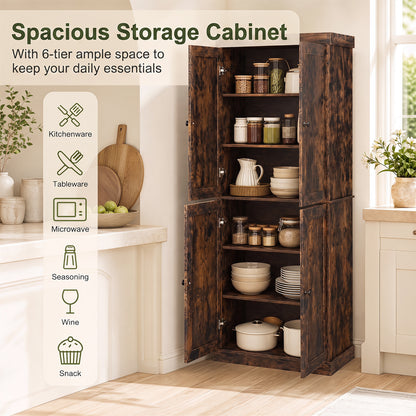 4-Door Modern Freestanding Storage Organizer with 2 Adjustable Shelves-Rustic Brown