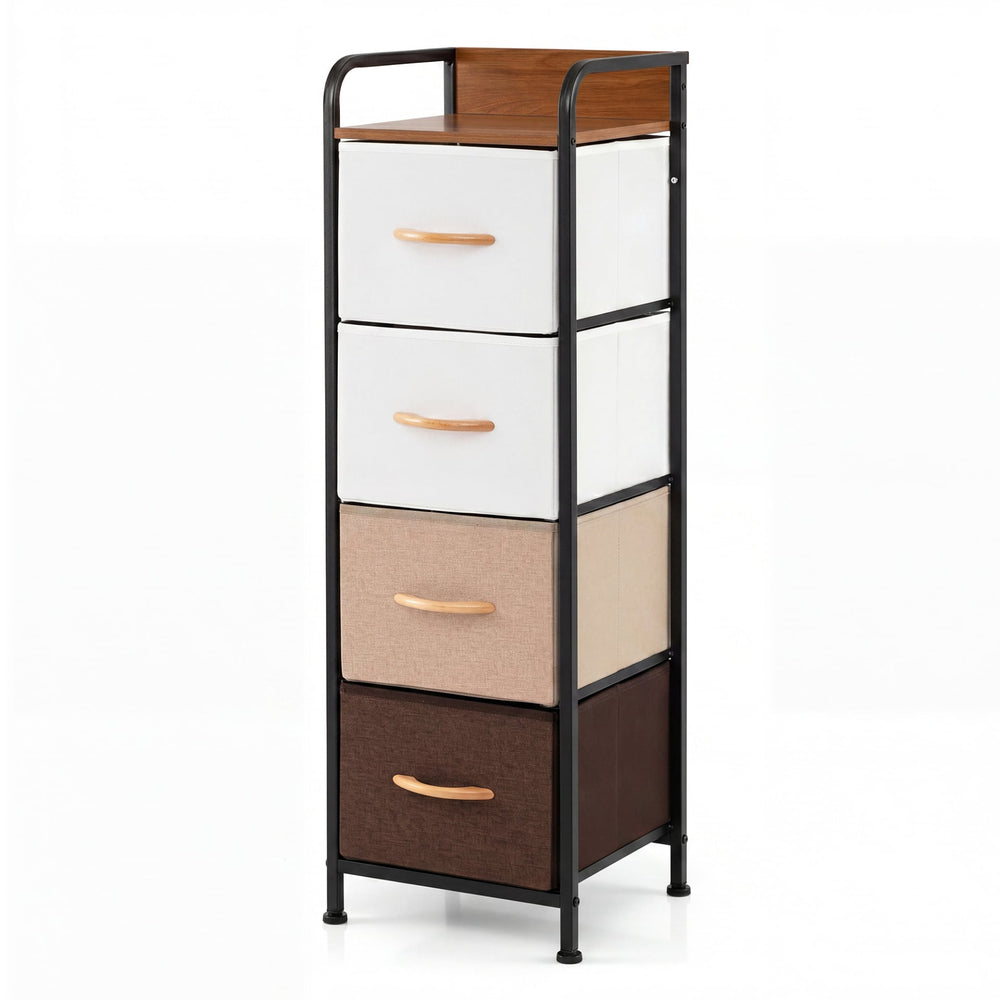 4-Drawer Dresser with Removable Fabric Bins and Top Shelf Narrow for Bedroom-Multicolor
