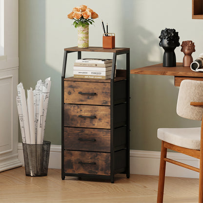 4-Drawer Storage Cabinet with Detachable and Foldable Fabric Drawers-Rustic Brown