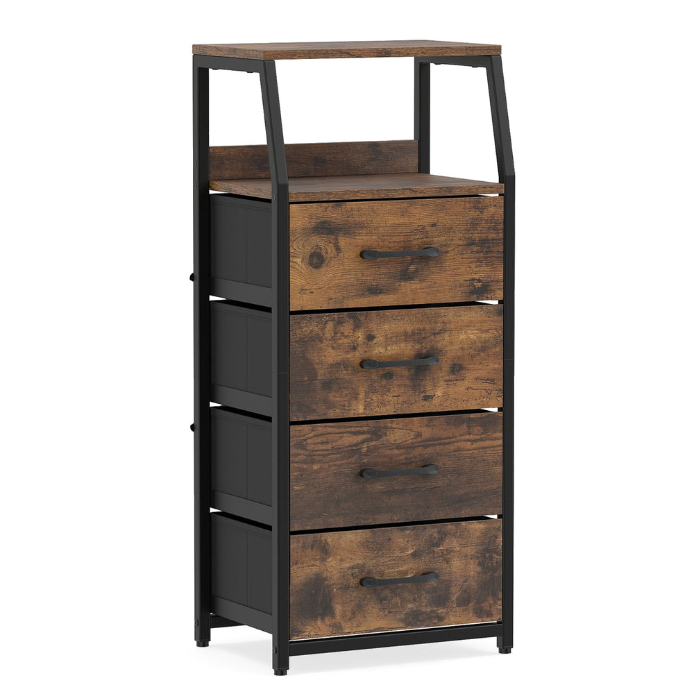 4-Drawer Storage Cabinet with Detachable and Foldable Fabric Drawers-Rustic Brown