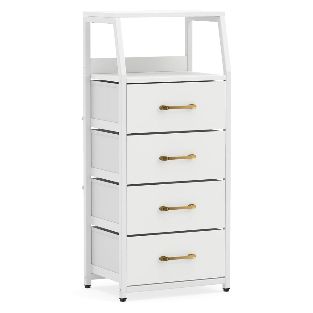 4-Drawer Storage Cabinet with Detachable and Foldable Fabric Drawers-White