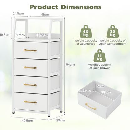 4-Drawer Storage Cabinet with Detachable and Foldable Fabric Drawers-White