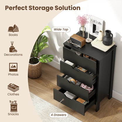 4-Drawer Wooden Tall Utility Storage Dresser with Anti-Toppling Kits for Bedroom-Black