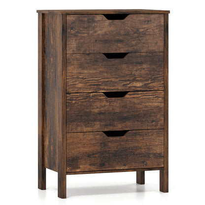 4-Drawer Wooden Tall Utility Storage Dresser with Anti-Toppling Kits for Bedroom-Rustic Brown