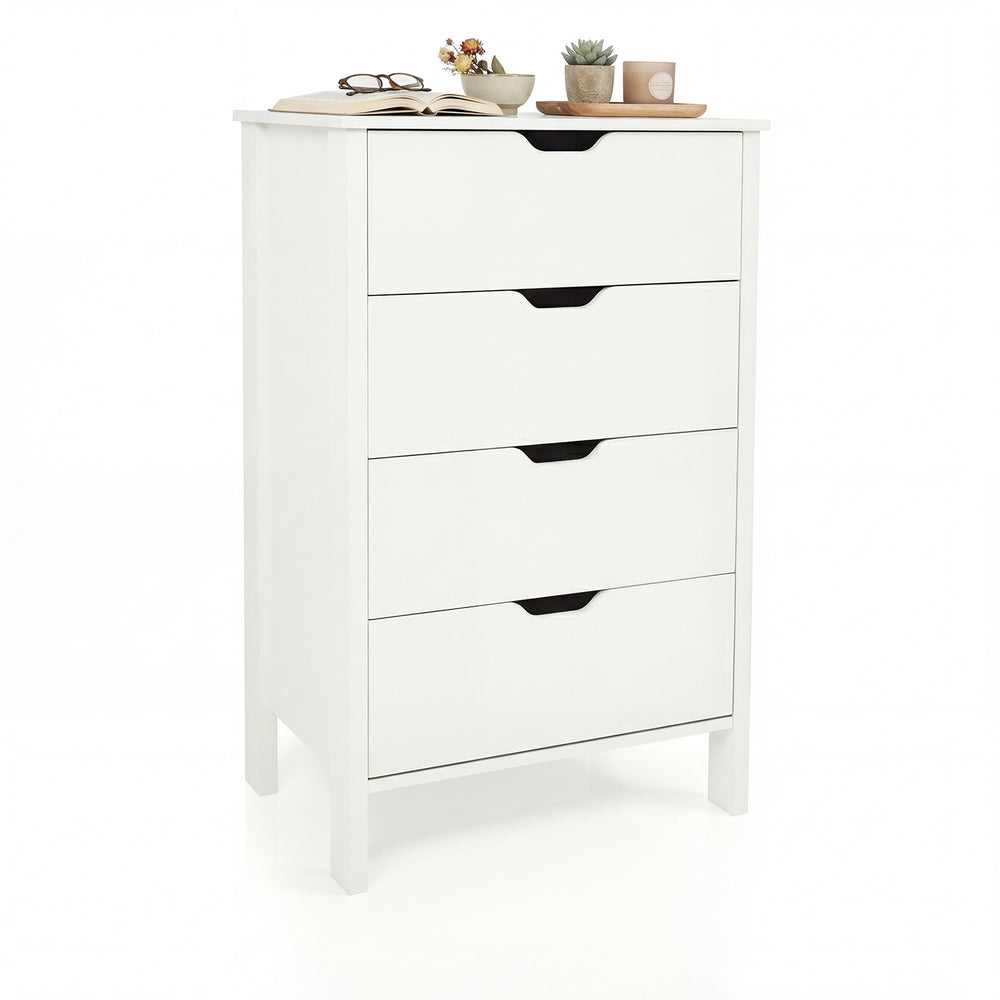 4-Drawer Wooden Tall Utility Storage Dresser with Anti-Toppling Kits for Bedroom-White