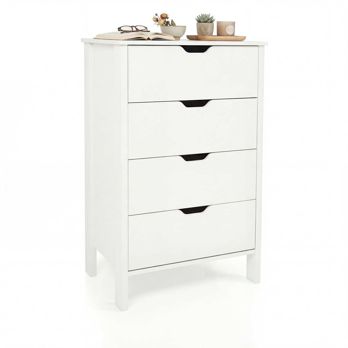 4-Drawer Wooden Tall Utility Storage Dresser with Anti-Toppling Kits for Bedroom-White