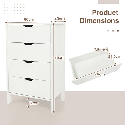 4-Drawer Wooden Tall Utility Storage Dresser with Anti-Toppling Kits for Bedroom-White