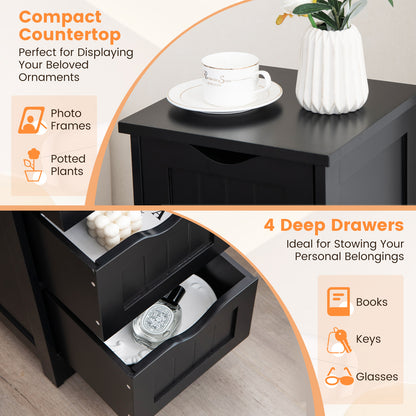 4 Drawers Bathroom Floor Cabinet with Curved Handle-Black