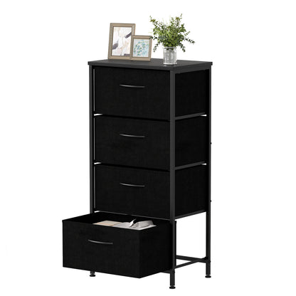 4 Drawers Dresser Fabric Storage Tower with Wooden Top for Entryway Living Room and Closet-Black