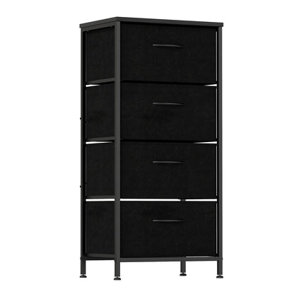 4 Drawers Dresser Fabric Storage Tower with Wooden Top for Entryway Living Room and Closet-Black