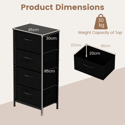 4 Drawers Dresser Fabric Storage Tower with Wooden Top for Entryway Living Room and Closet-Black