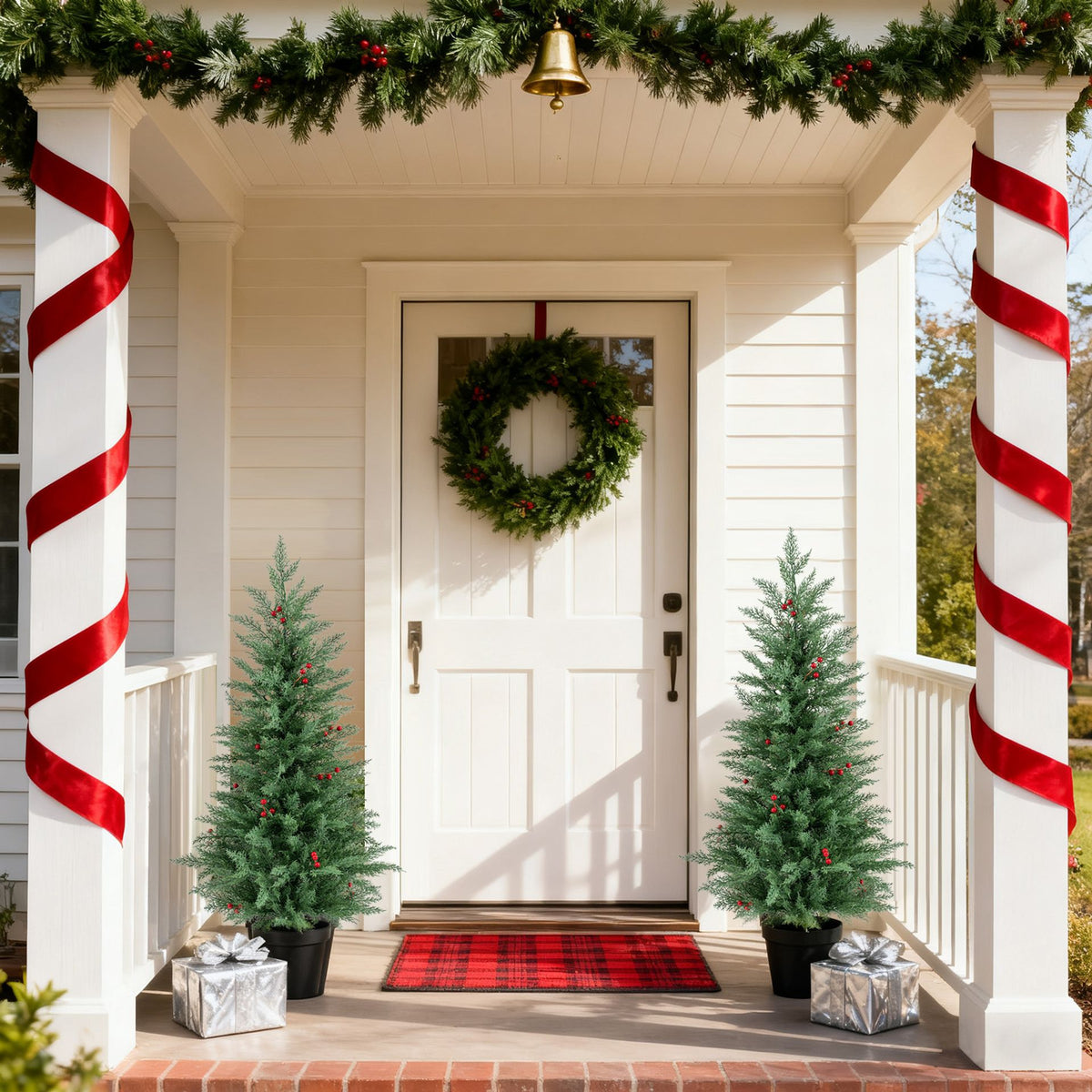 4 FT Pre-lit Christmas Trees Potted Entrance Xmas Trees with 70 Warm White LED Lights
