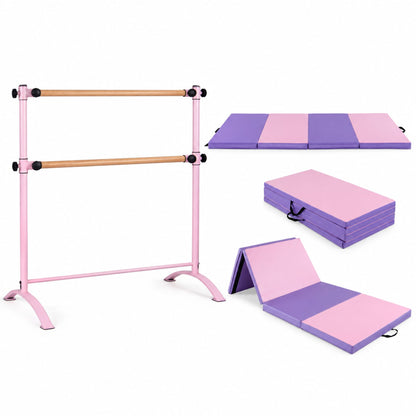 4 Feet Freestanding Ballet Barre and Folding Gymnastics Mat for Sports