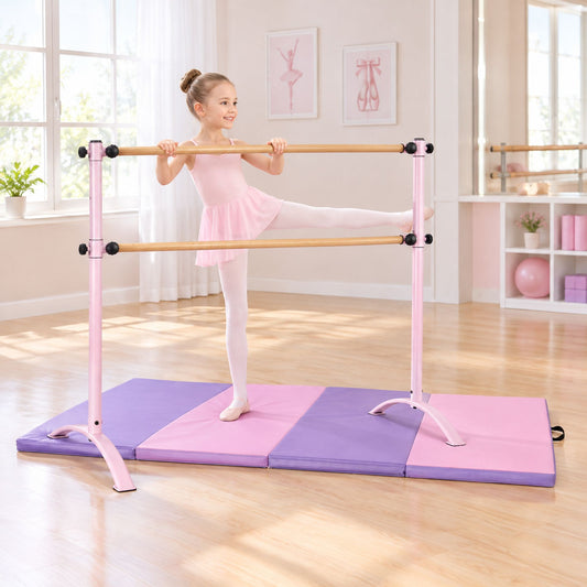 4 Feet Freestanding Ballet Barre and Folding Gymnastics Mat for Sports