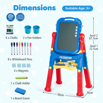 4-In-1 Double Side Easel for Toddler with Magnetic Chalkboard-Blue