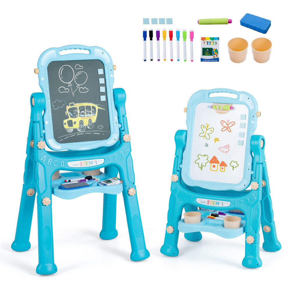 4-In-1 Double Side Easel for Toddler with Magnetic Chalkboard-Green