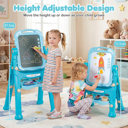 4-In-1 Double Side Easel for Toddler with Magnetic Chalkboard-Green
