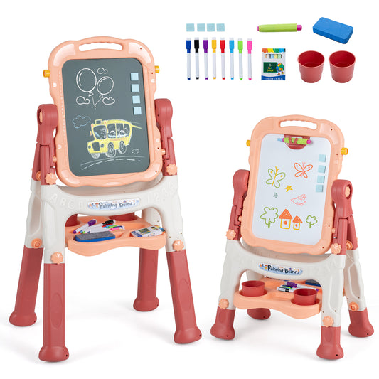 4-In-1 Double Side Easel for Toddler with Magnetic Chalkboard-Peach