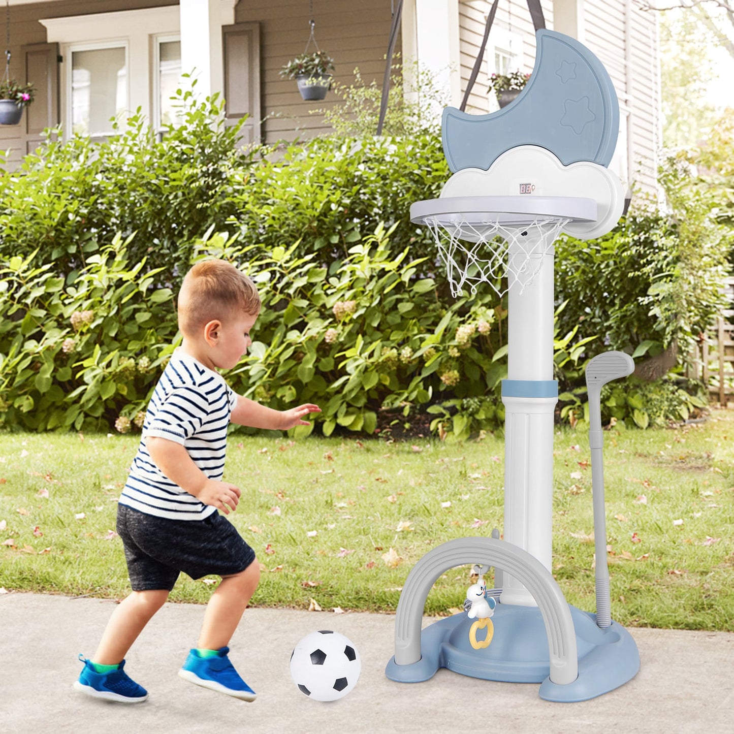4-In-1 Kids Basketball Hoop with Adjustable Height for Kids-Blue