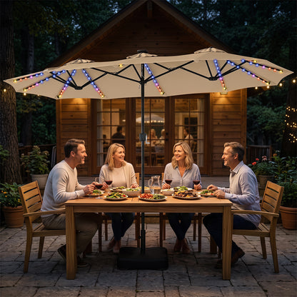 4 M Double-Sided Patio Umbrella Base Included with 108 Multi-Color LED Lights and 3 Air Vents-Beige