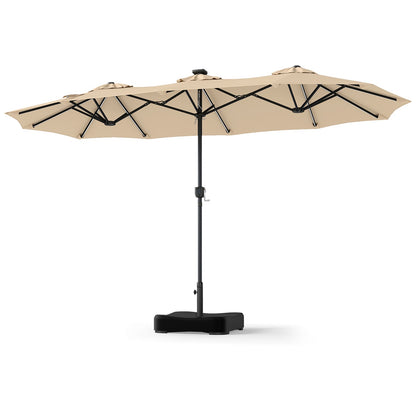 4 M Double-Sided Patio Umbrella Base Included with 108 Multi-Color LED Lights and 3 Air Vents-Beige