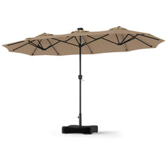 4 M Double-Sided Patio Umbrella Base Included with 108 Multi-Color LED Lights and 3 Air Vents-Coffee