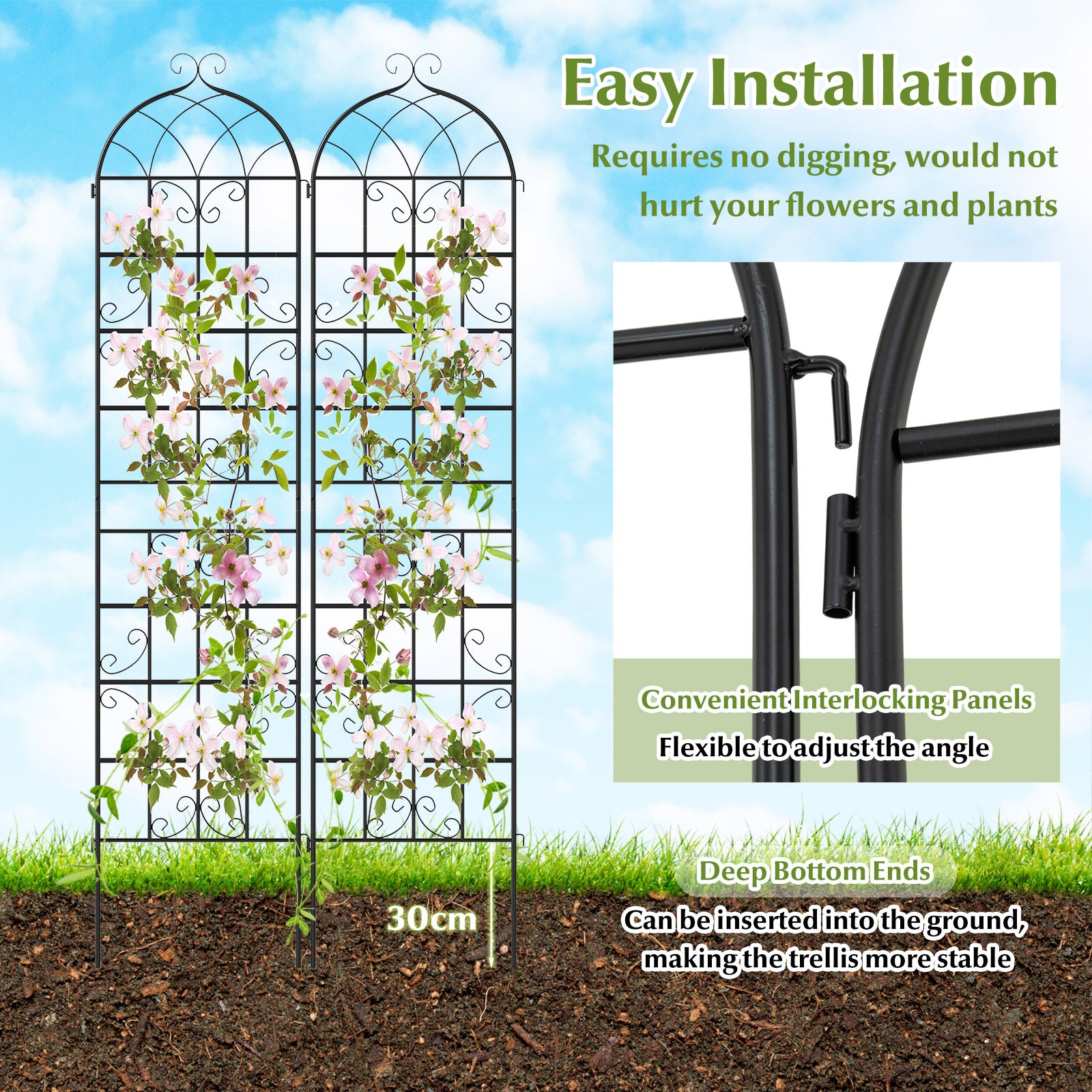 4 Pack 50 x 218 cm Metal Garden Trellis for Outdoor Climbing Plants