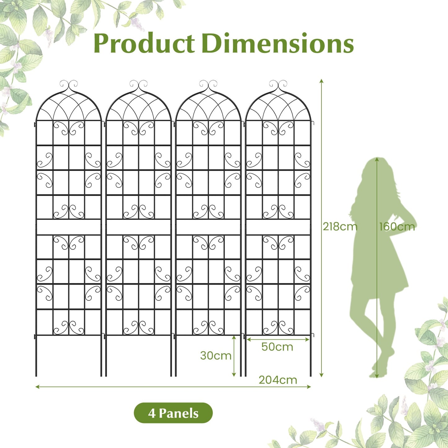 4 Pack 50 x 218 cm Metal Garden Trellis for Outdoor Climbing Plants