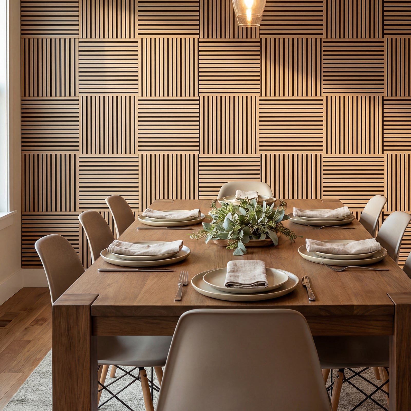 4 Pack Acoustic Panels for Walls 60 x 60 cm Sound Absorbing Panel with 15 Wooden Slats-Natural