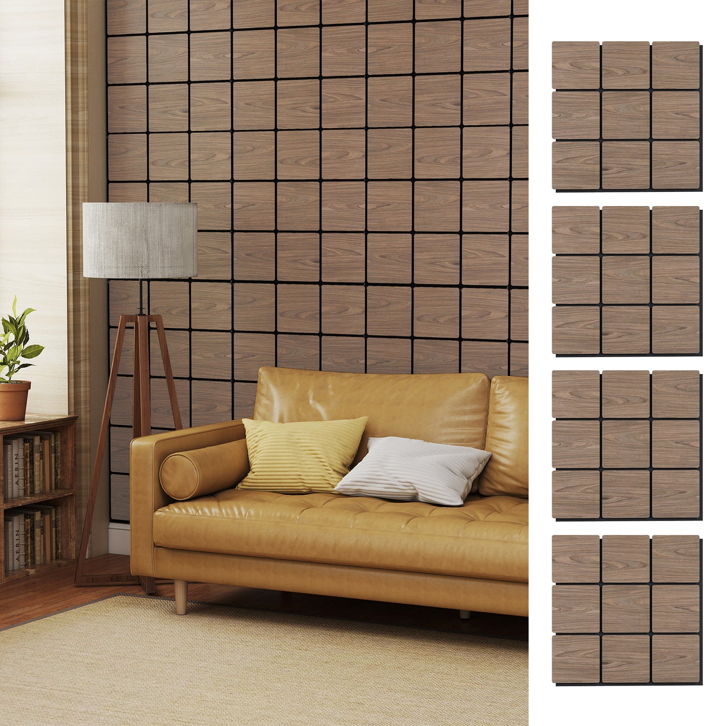 4 Pack Acoustic Panels for Walls 62 x 62 cm Sound Absorbing Panel-Natural