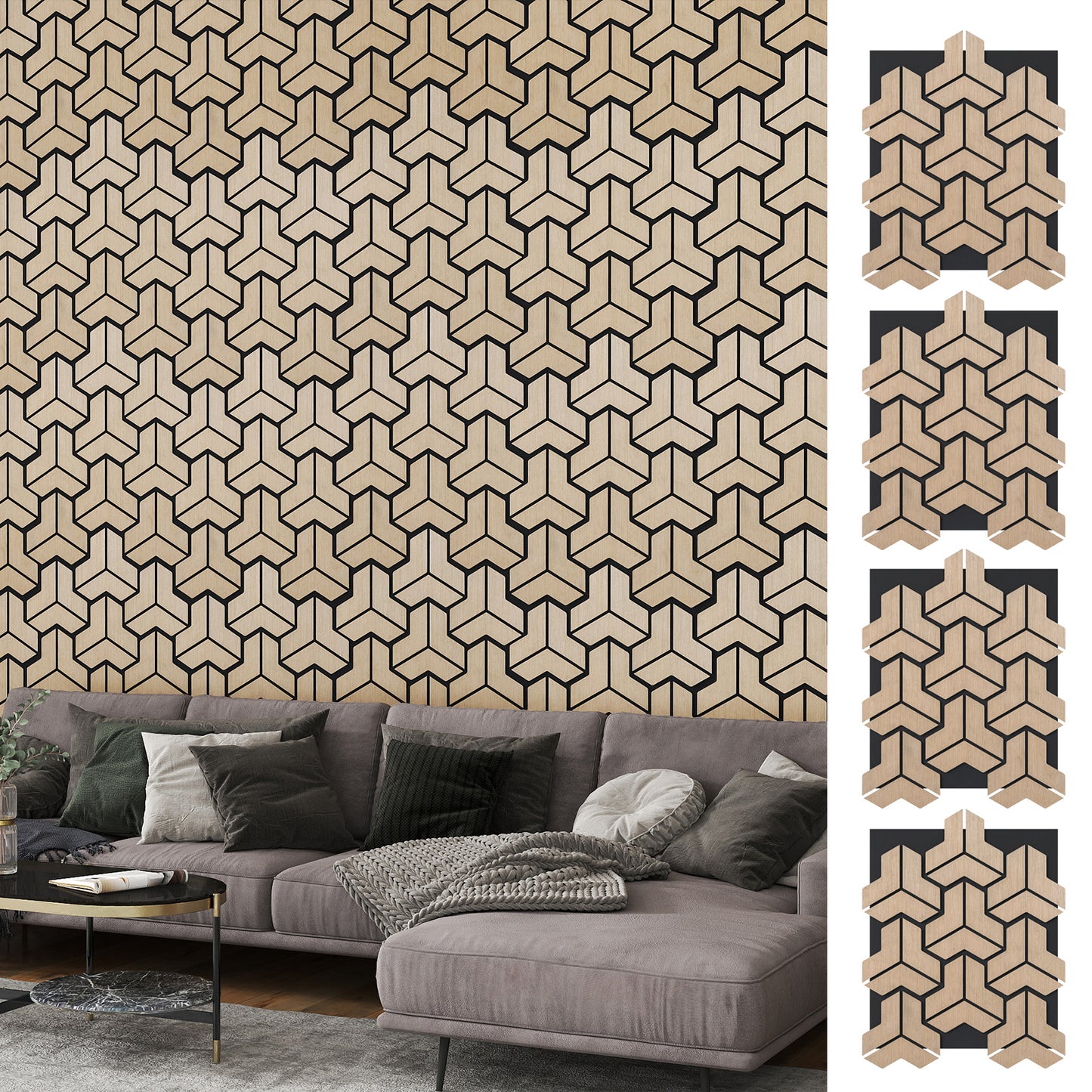 4 Pack Acoustic Panels for Walls 83 x 65 cm Sound Absorbing Panel-Natural