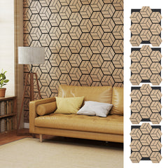 4 Pack Acoustic Panels for Walls Sound Absorbing Panel with 9 Hexagonal Wooden Boards-Natural