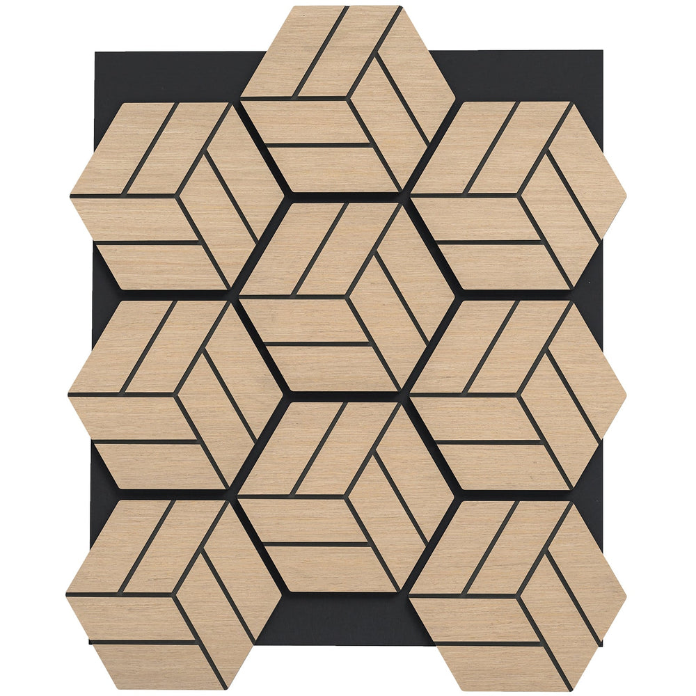 4 Pack Acoustic Panels for Walls Sound Absorbing Panel with 9 Hexagonal Wooden Boards-Natural