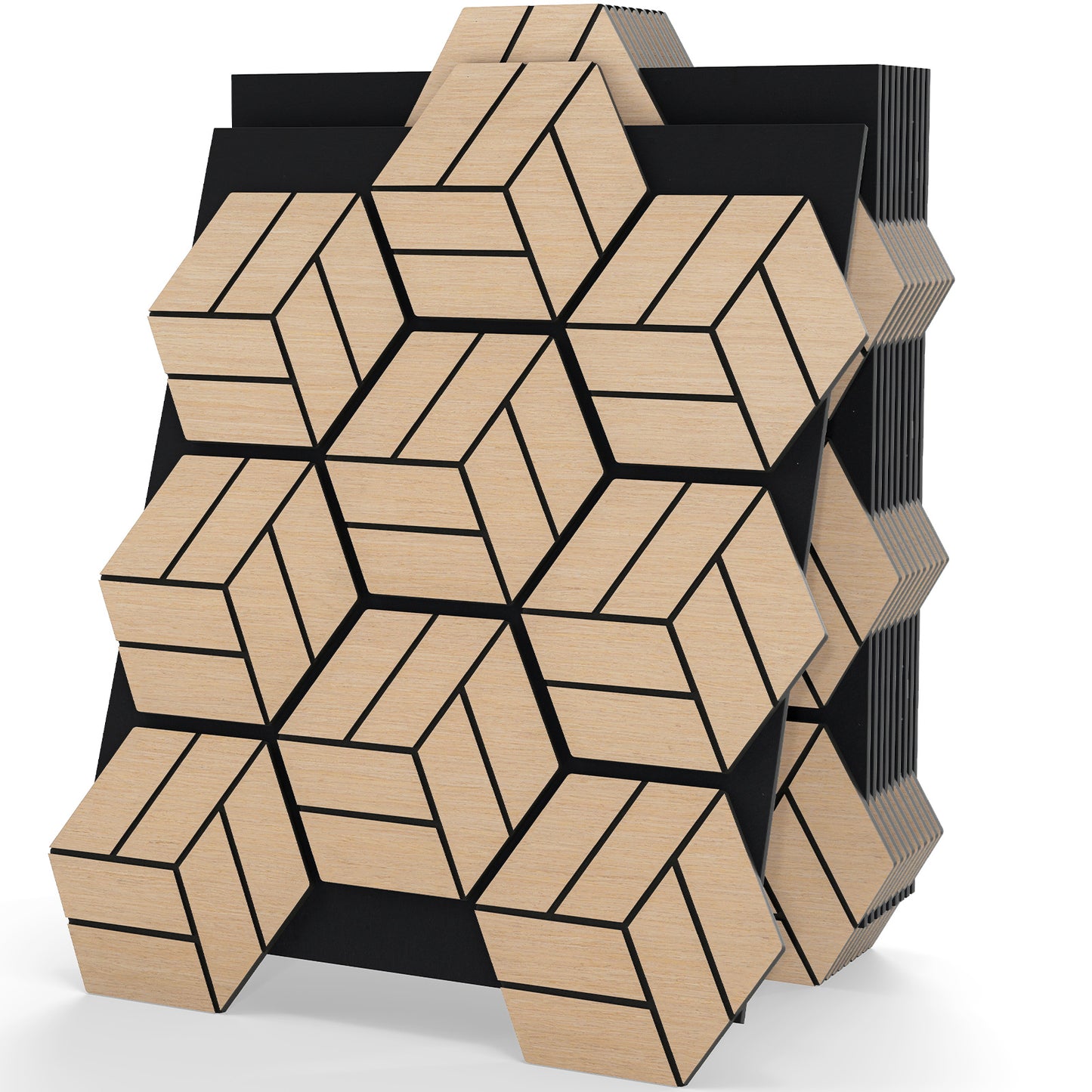 4 Pack Acoustic Panels for Walls Sound Absorbing Panel with 9 Hexagonal Wooden Boards-Natural