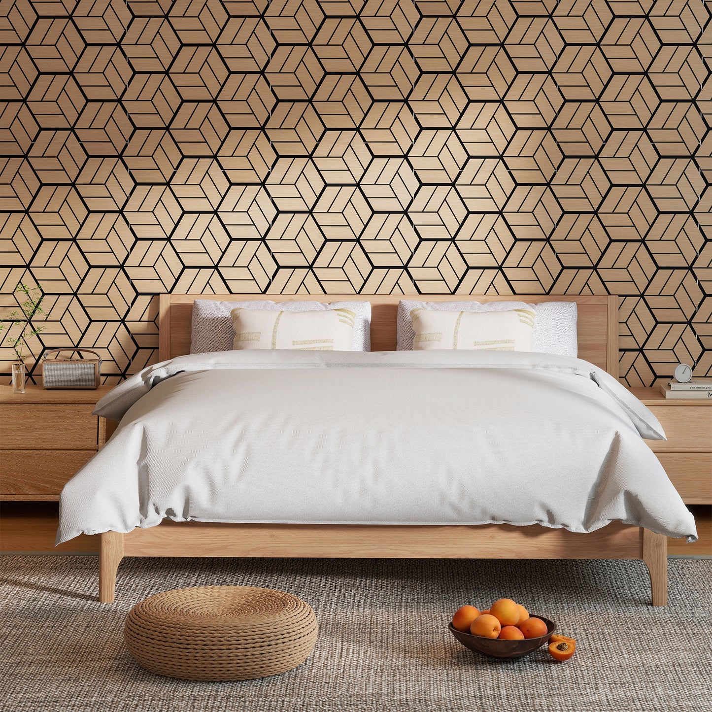 4 Pack Acoustic Panels for Walls Sound Absorbing Panel with 9 Hexagonal Wooden Boards-Natural