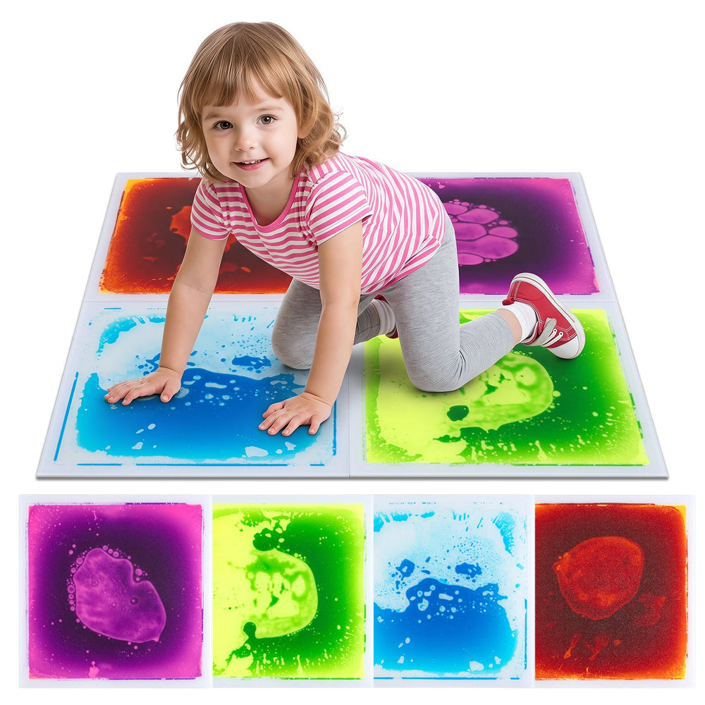 4-Pack Colorful Glow-in-the-Dark Liquid Sensory Floor Tiles for Toddlers