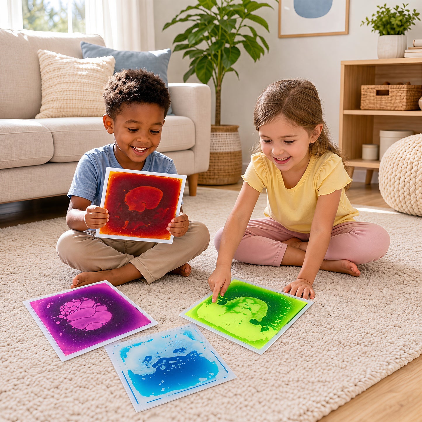 4-Pack Colorful Glow-in-the-Dark Liquid Sensory Floor Tiles for Toddlers