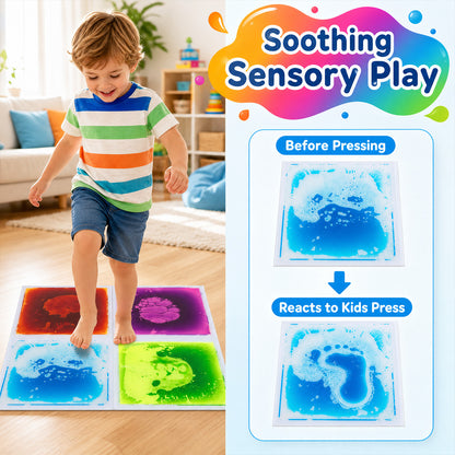 4-Pack Colorful Glow-in-the-Dark Liquid Sensory Floor Tiles for Toddlers