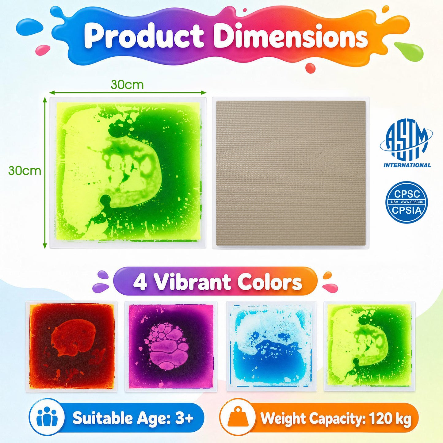 4-Pack Colorful Glow-in-the-Dark Liquid Sensory Floor Tiles for Toddlers
