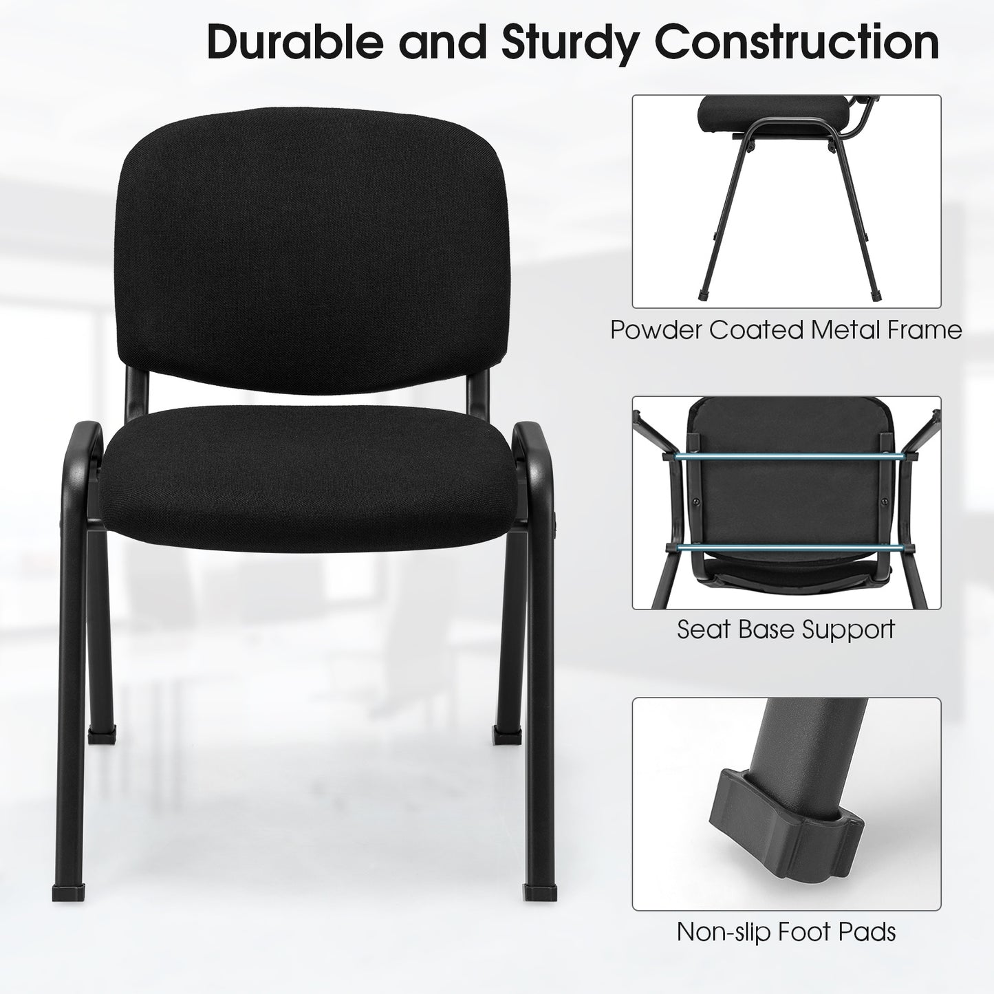 4-Pack Conference Chair Set with Metal Frame and Padded Cushion-Black