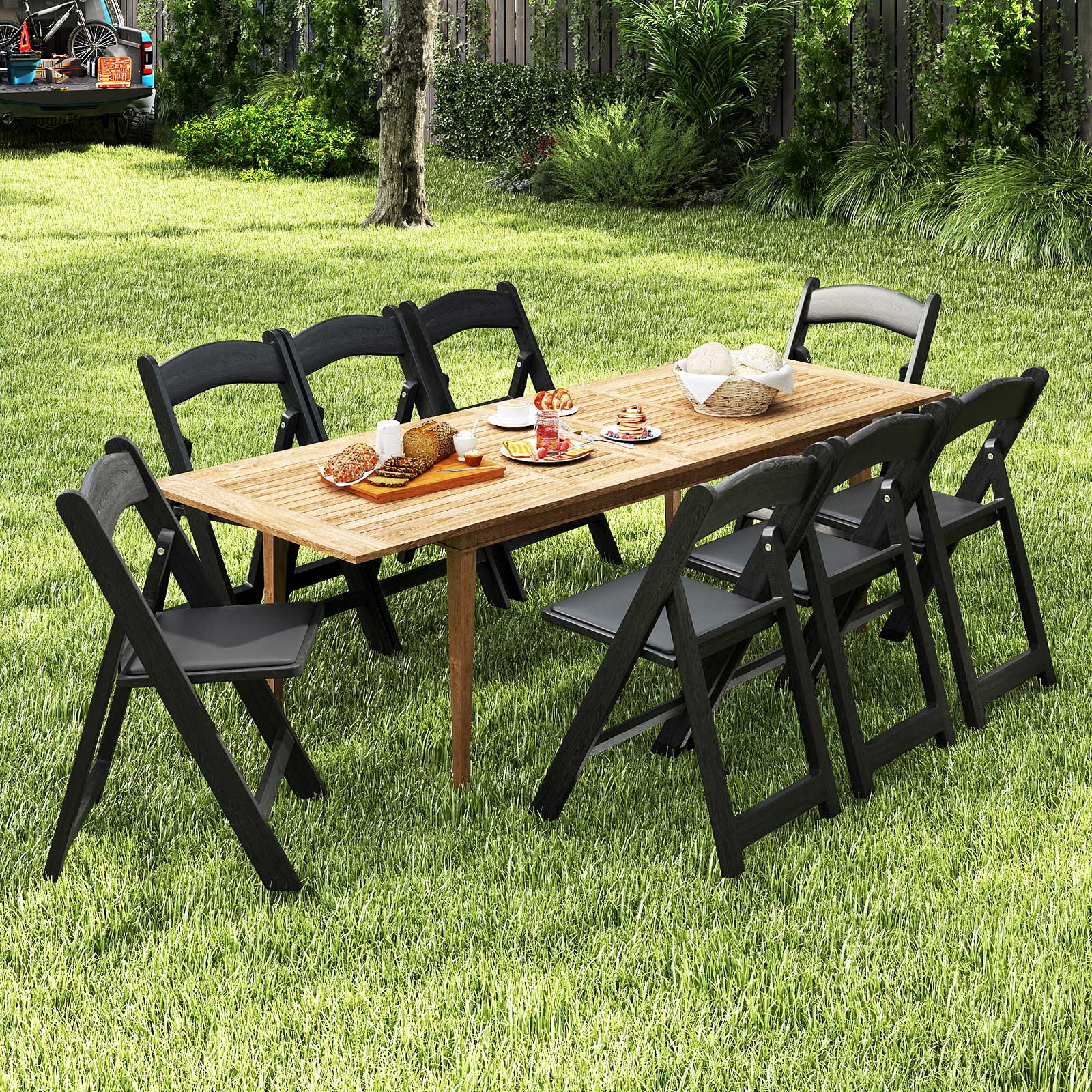 4 Pack Resin Folding Chairs with Padded Seat Cushion-Black