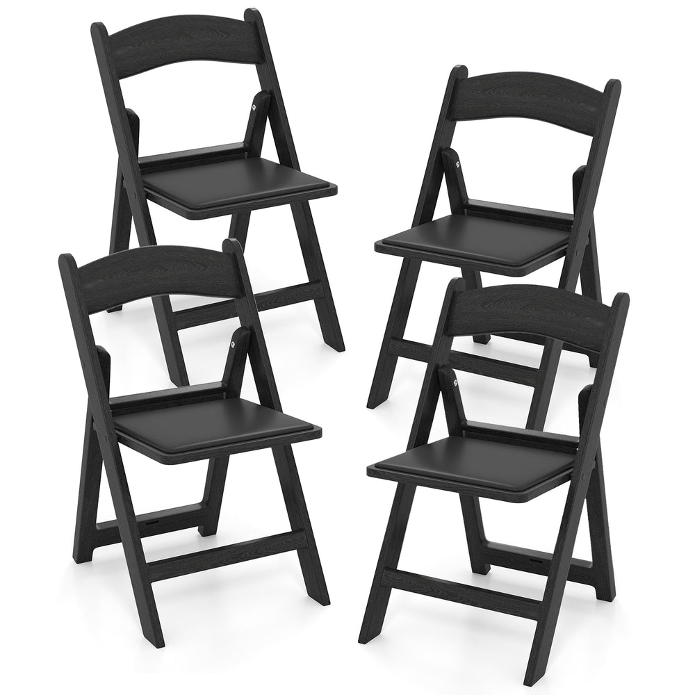 4 Pack Resin Folding Chairs with Padded Seat Cushion-Black