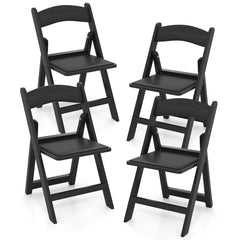 4 Pack Resin Folding Chairs with Padded Seat Cushion-Black